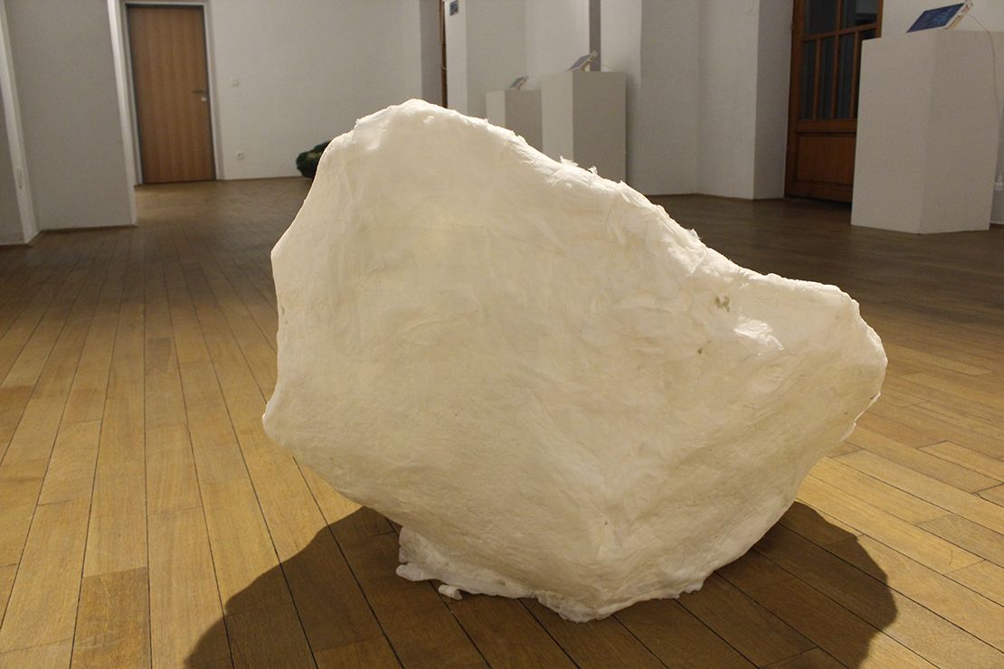 Paper cast of the rock with moss by Katja Oblak, back.