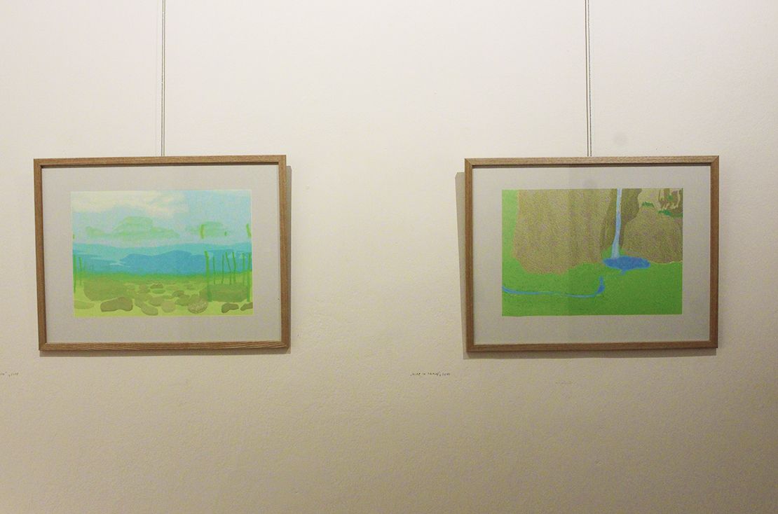 2 paintings of the forest stream.