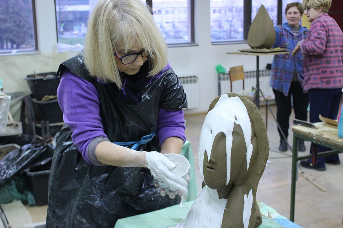 Making a plaster cast of a Brancusi project.