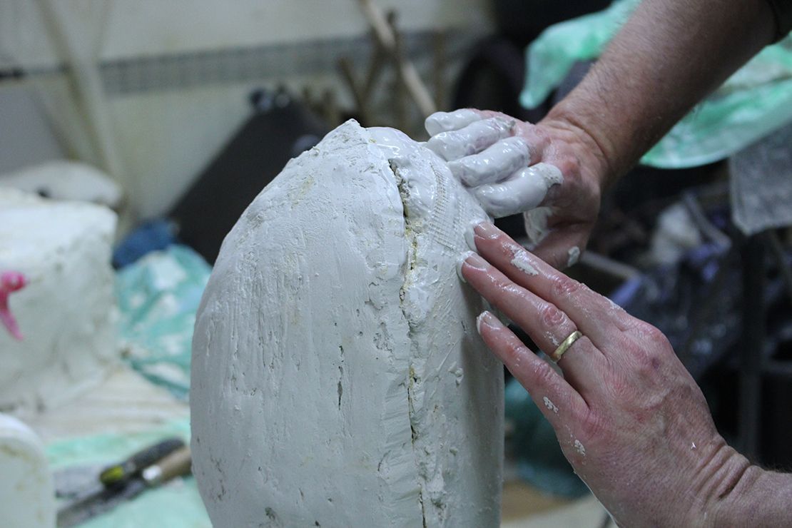 Making a plaster cast of a Brancusi project.