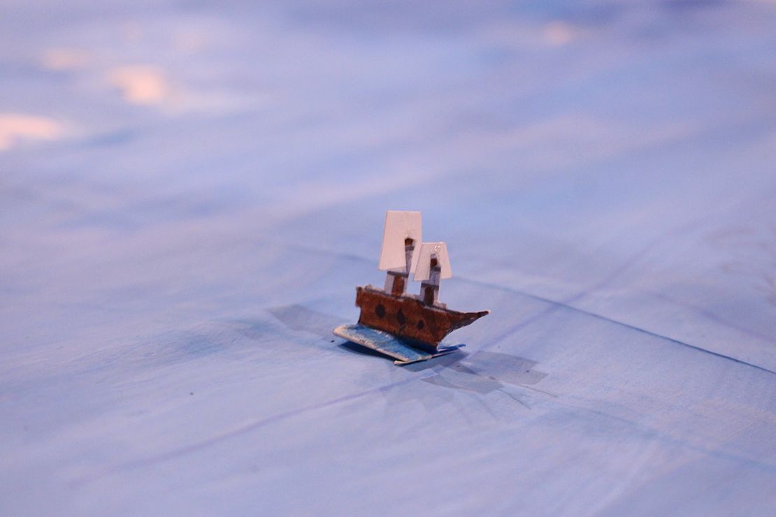 Nautical game with models of 16th century ships - close up. Kosovelov dom Sežana.