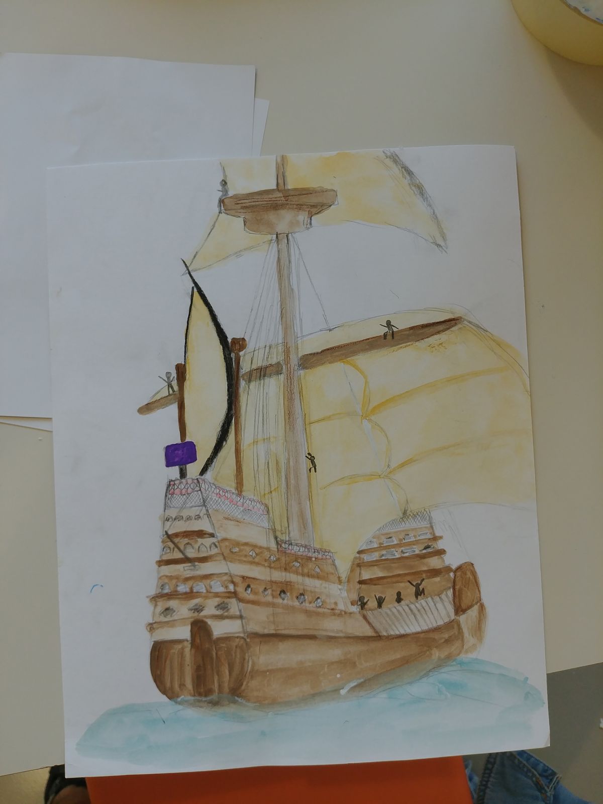 Drawing the 16th c. Carrack.