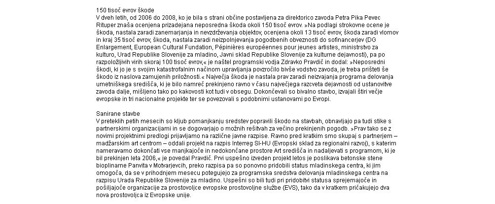 Article in Dobro jutro on the return to the premises (May 2008) and resumption of activities after the interruption due to the illegitimate evacuation of the premises by the municipality in November 2006. Nov. 2008.