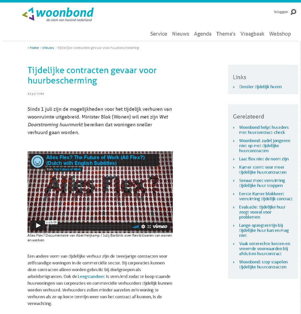 De Nederlandse Woonbond - Tenants' Union of the Netherlands: publication of »Alles flex?« with commentary, July 2016.